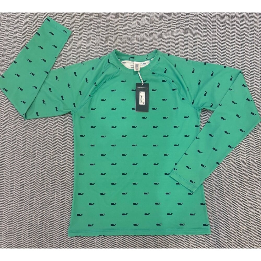 Kids Vineyard Vines Whale Print Raglan Rashguard XL Gumdrop/Navy Nylon/Lycra Per